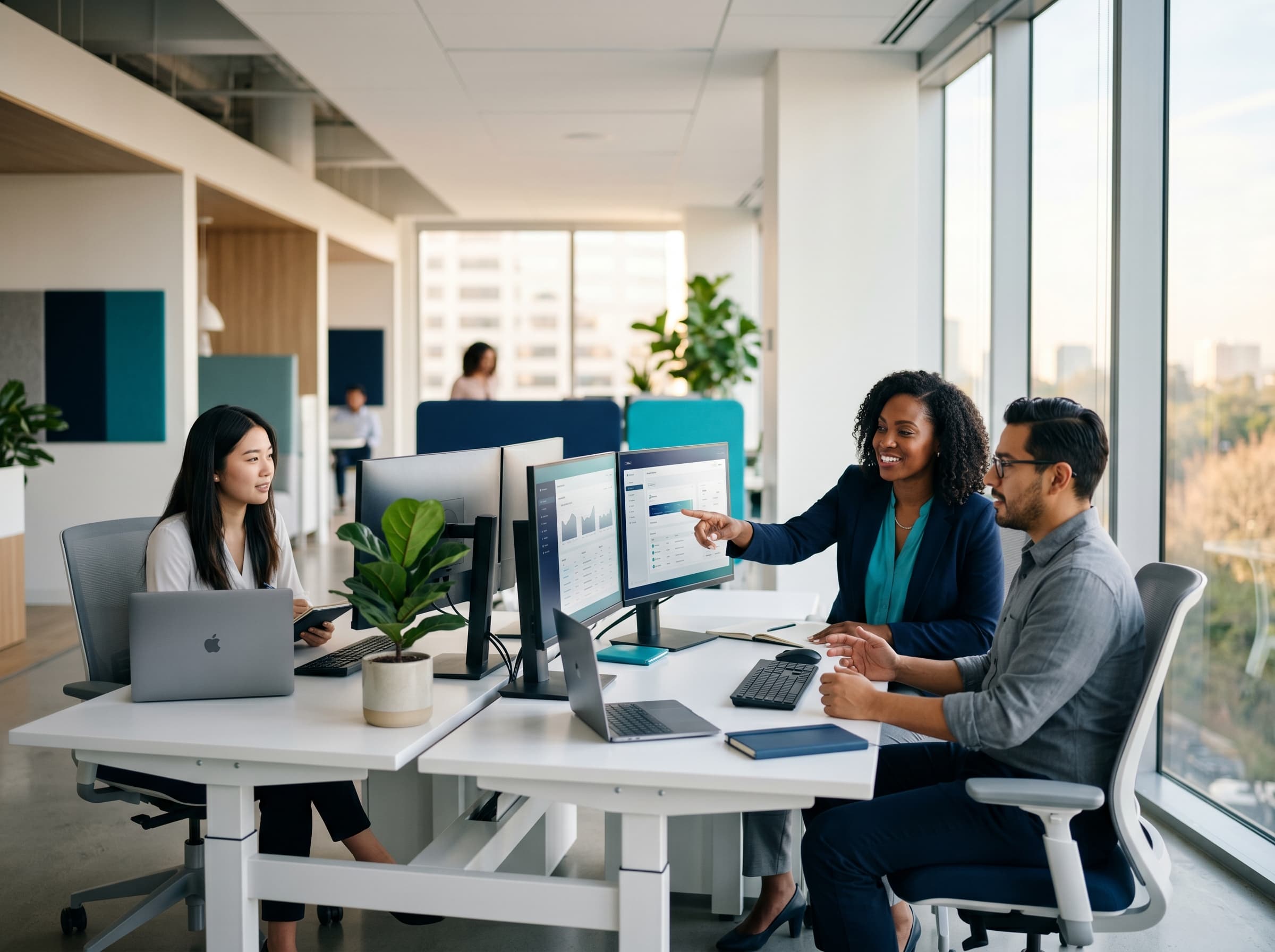 Medical billing team collaborating in modern office